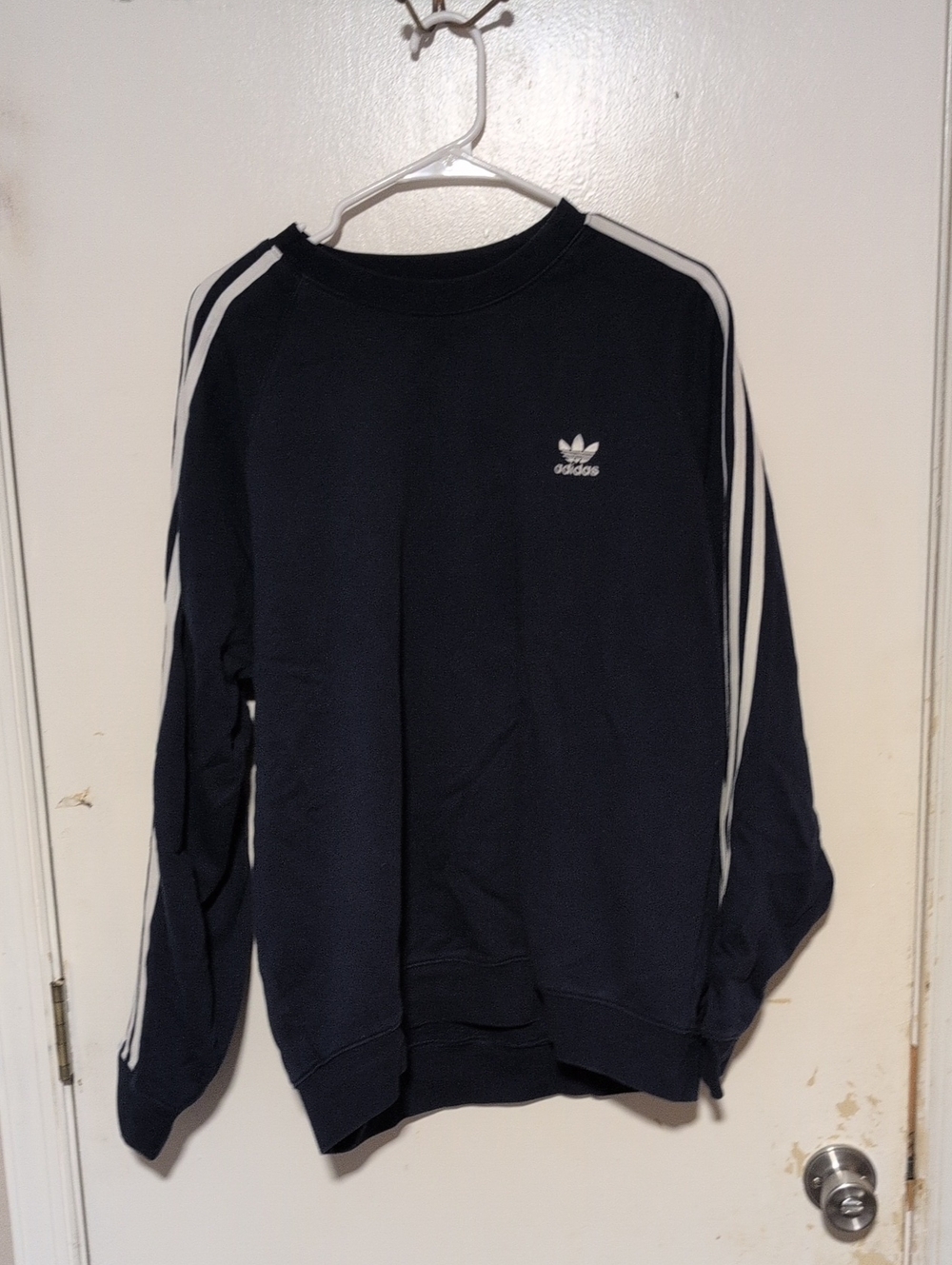adidas Navy Crewneck Sweatshirt with White Stripes